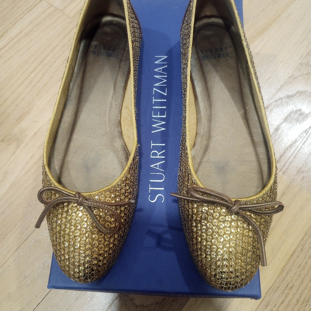 Stuart Weitzman Gold Sequin Ballet Flats